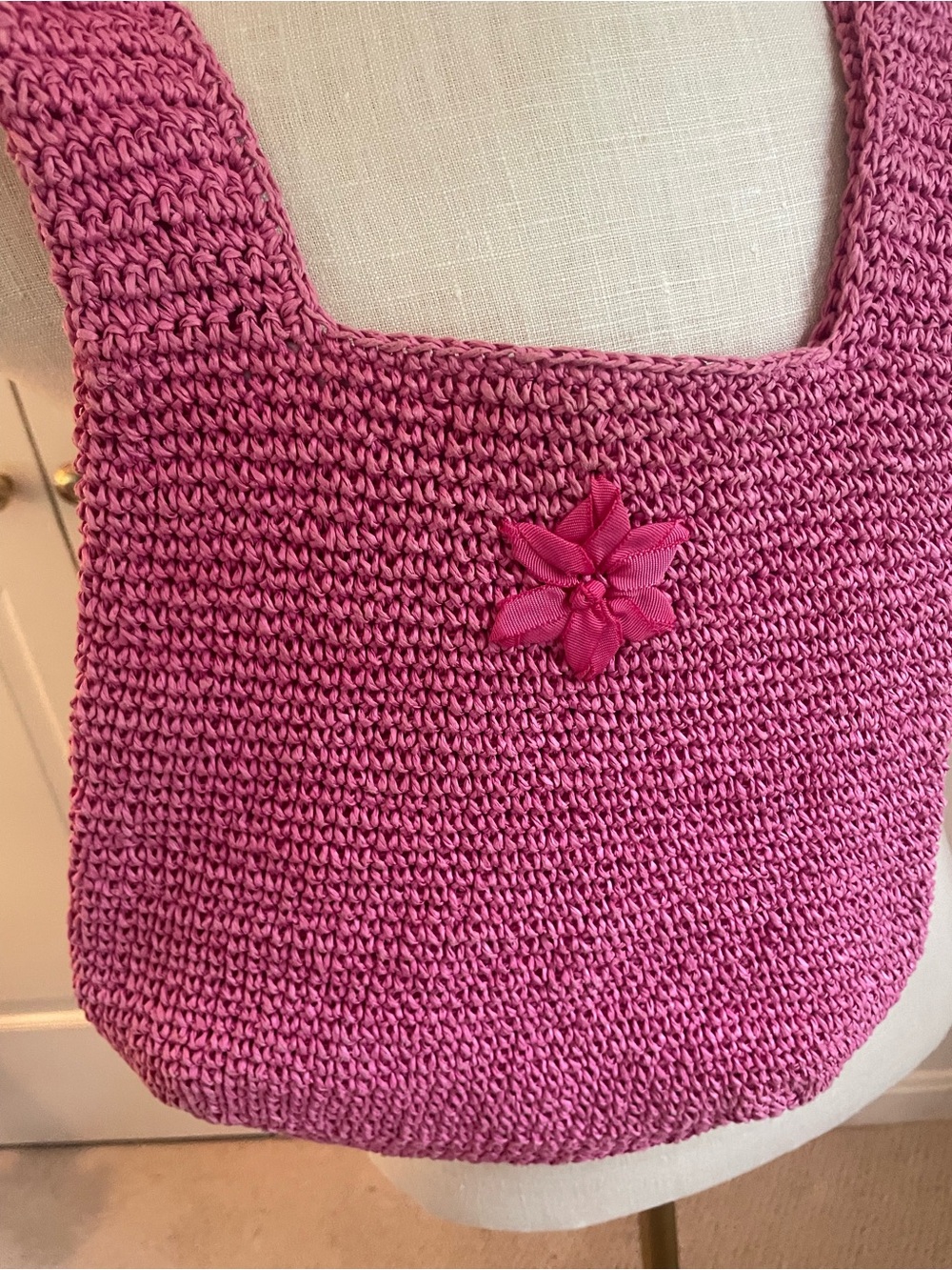 Esprit Pink Crocheted Flower Shoulder Bag